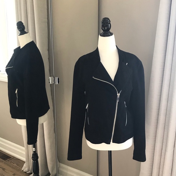 💯Real Suede Massimo Dutti Navy Moto Jacket - Picture 2 of 12